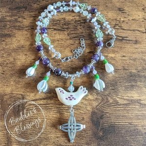 Imbolc Necklace with Brighid's Cross & Lampwork Snowdrops