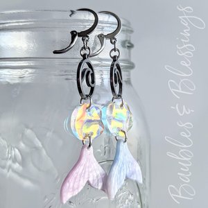 Mermaid Tail Earrings with Waves & Iridescent Acrylic