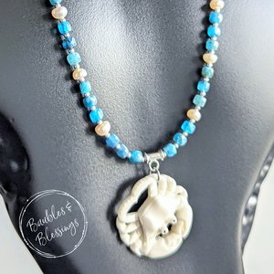Crab Necklace with Bone, Apatite & Freshwater Pearls