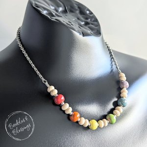 Earthy Rainbow Necklace with Handmade Beads
