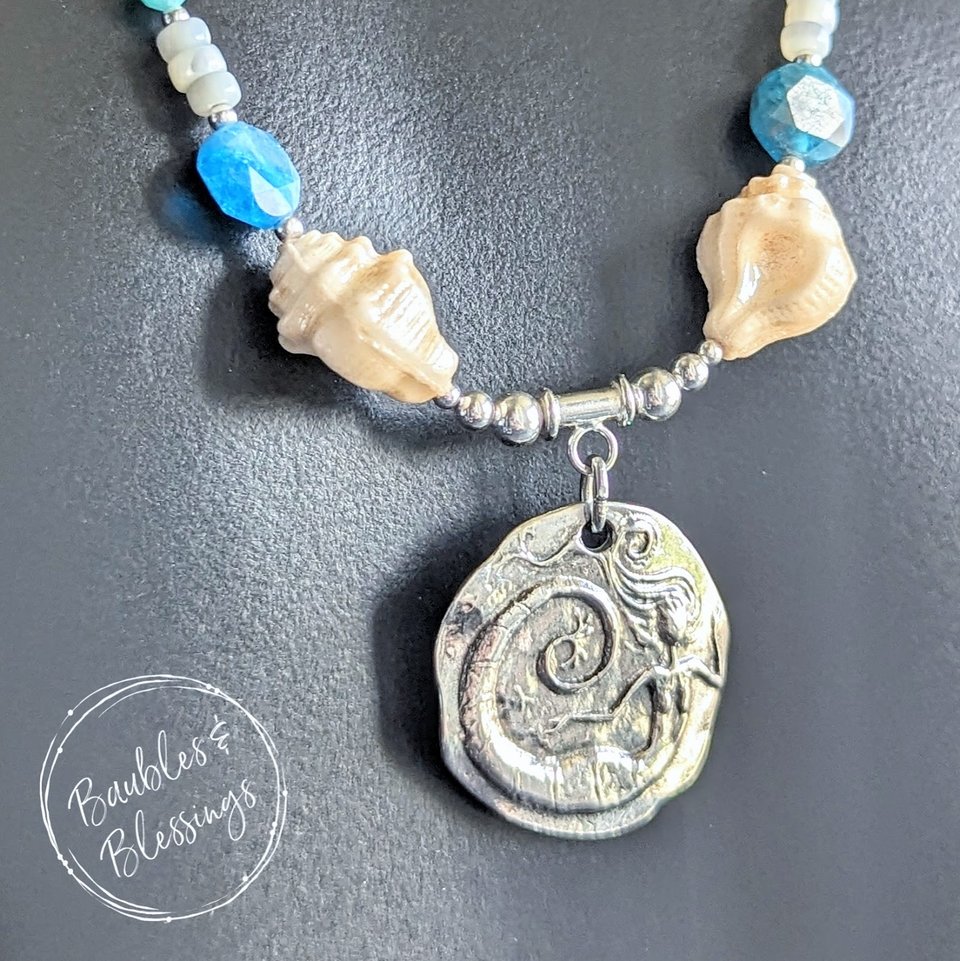 Mermaid Necklace with Apatite, Citrine & Shell Beads