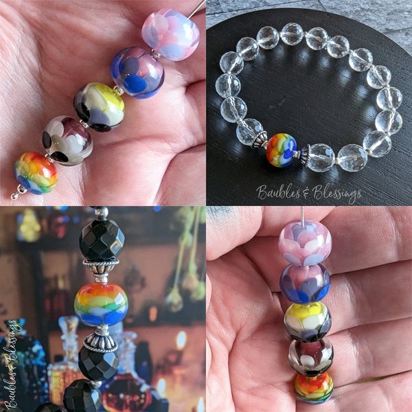Elegant Rainbow Flower Bracelet with Quartz or Onyx