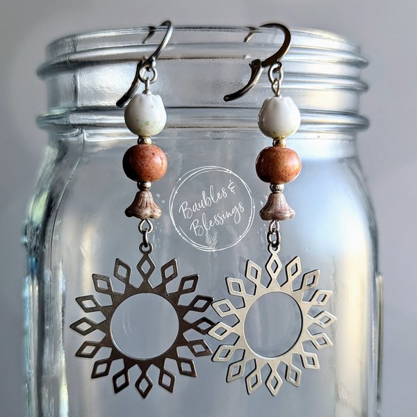 Sun Earrings with Lily of the Valley Beads