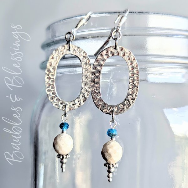 Hammered Oval Earrings with Apatite & Riverstone