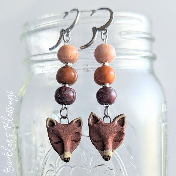 Fox Earrings with Colorful Ceramic Beads