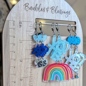 Vote Blue Earrings with Mirrored Acrylic Charms & Rhinestones