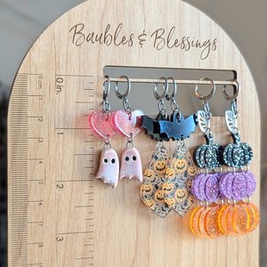 Acrylic Earrings with Bat & Jack O'lantern Charms