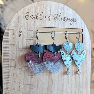 Stainless Steel & Glittery Acrylic Celestial Kitty Earrings 