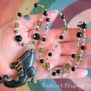 OOAK Witch's Boot Necklaces with Onyx & Pyrite