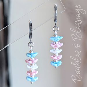 Sweet Trans Pride Earrings with Handmade Flowers