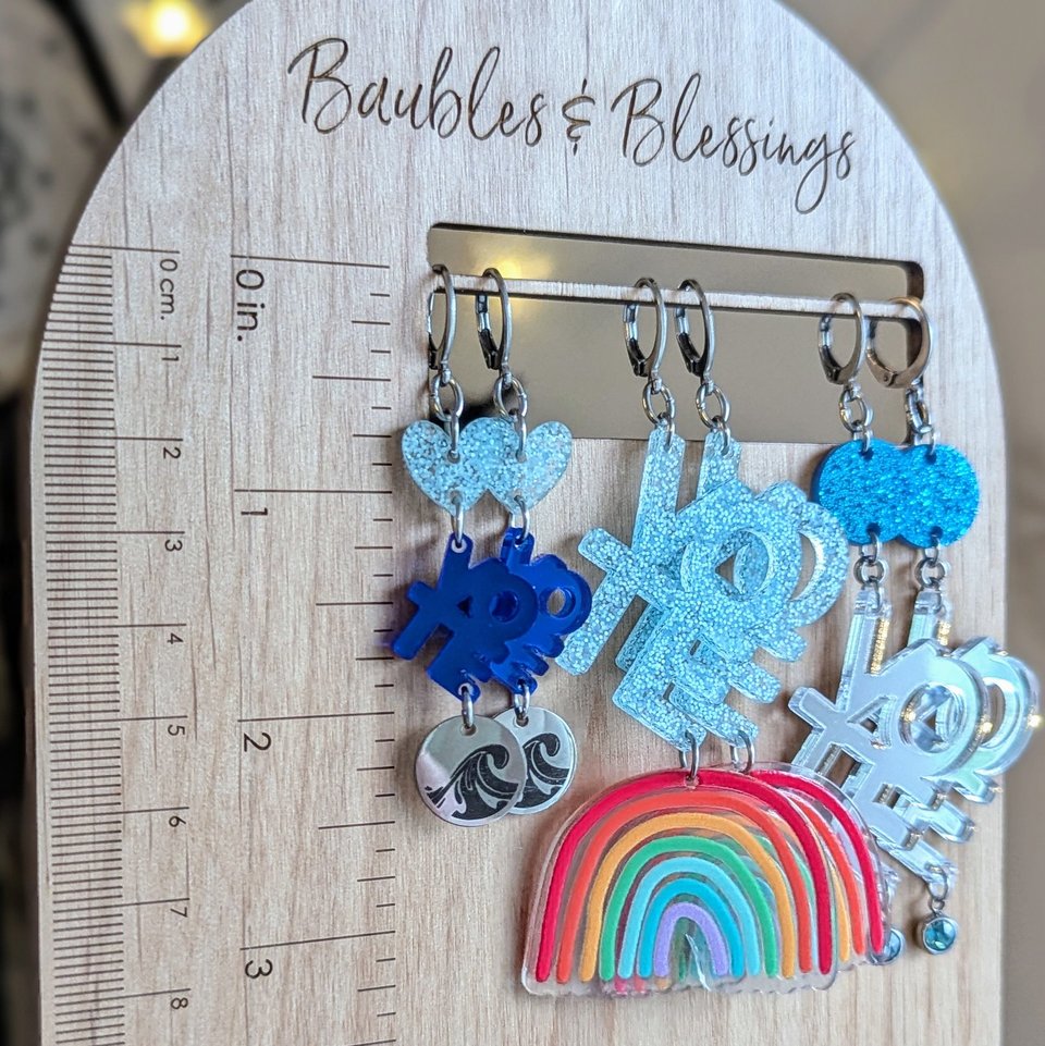 Vote Blue Earrings with Mirrored Acrylic Charms & Rhinestones