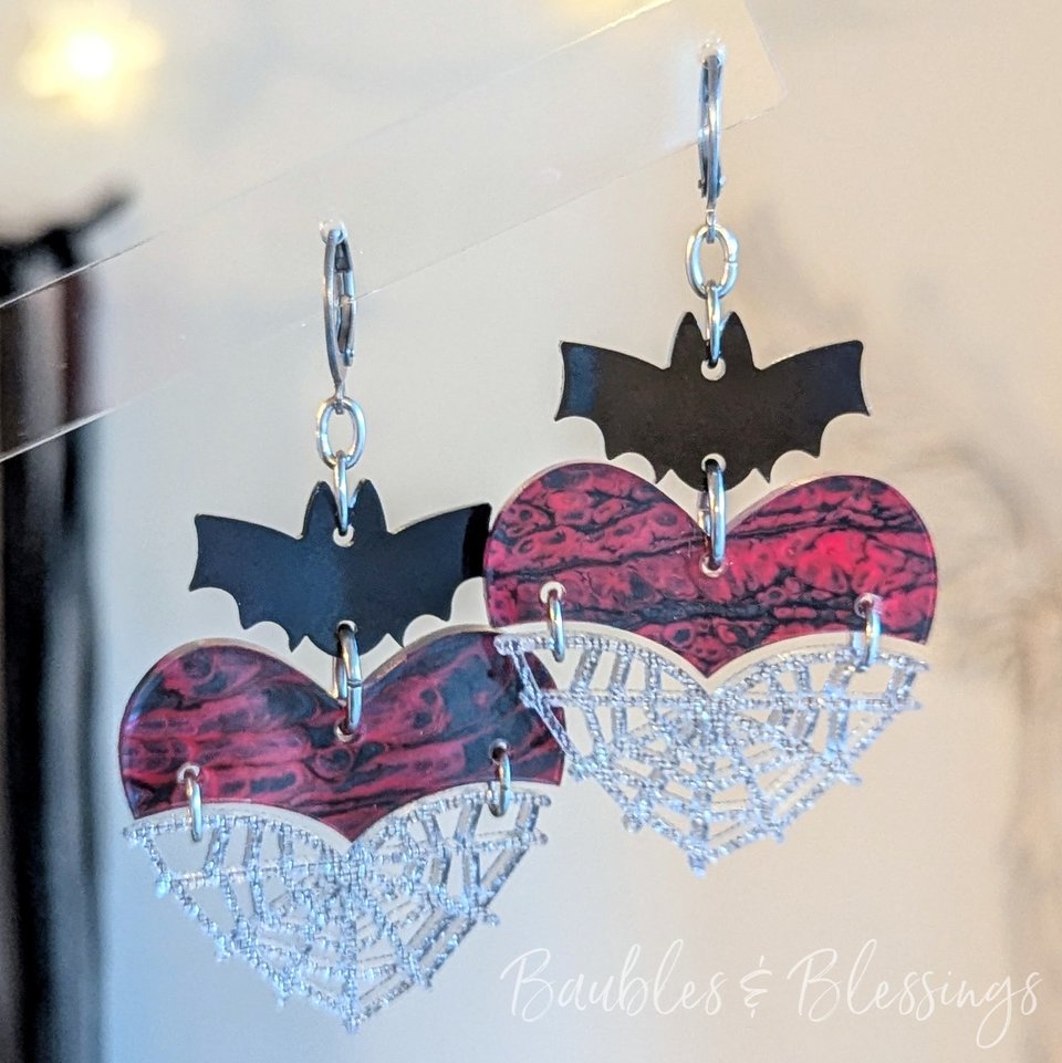 Shimmery, Spooky Spider & Web Halloween Earrings