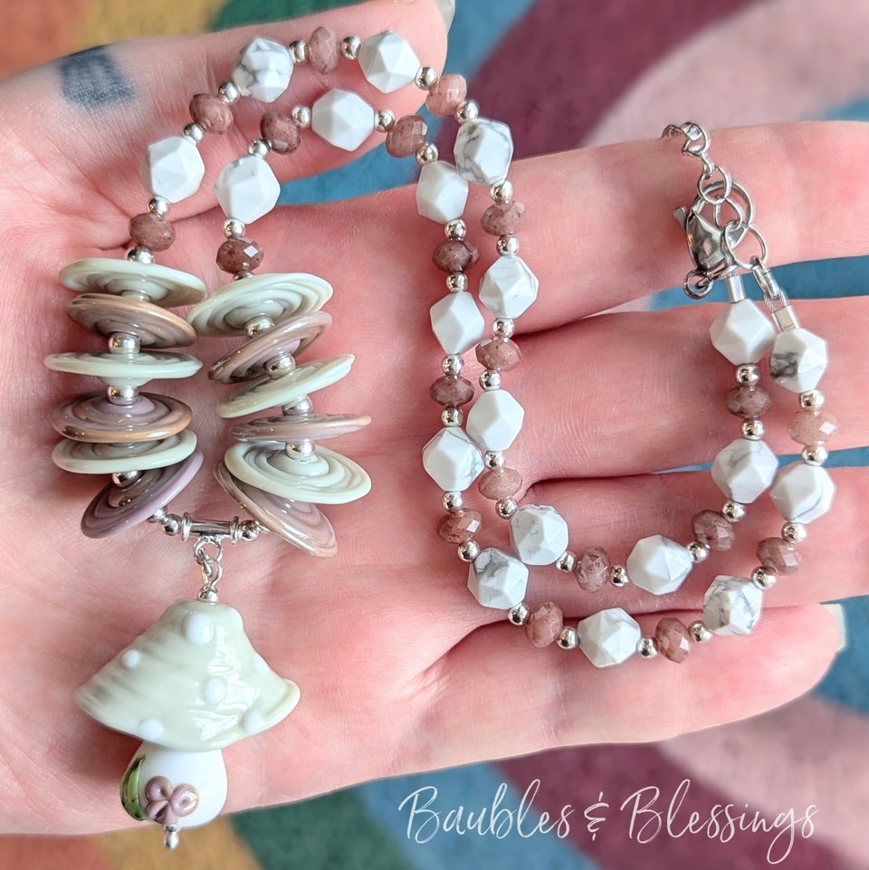 Mushroom Necklace with Howlite & Purple Aventurine