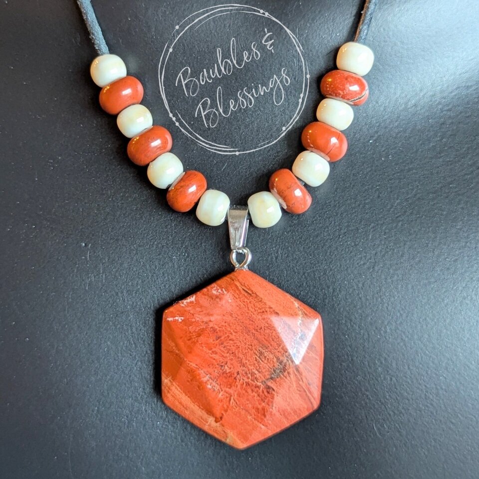 Fidget-Friendly Red Jasper Hexagon Necklace