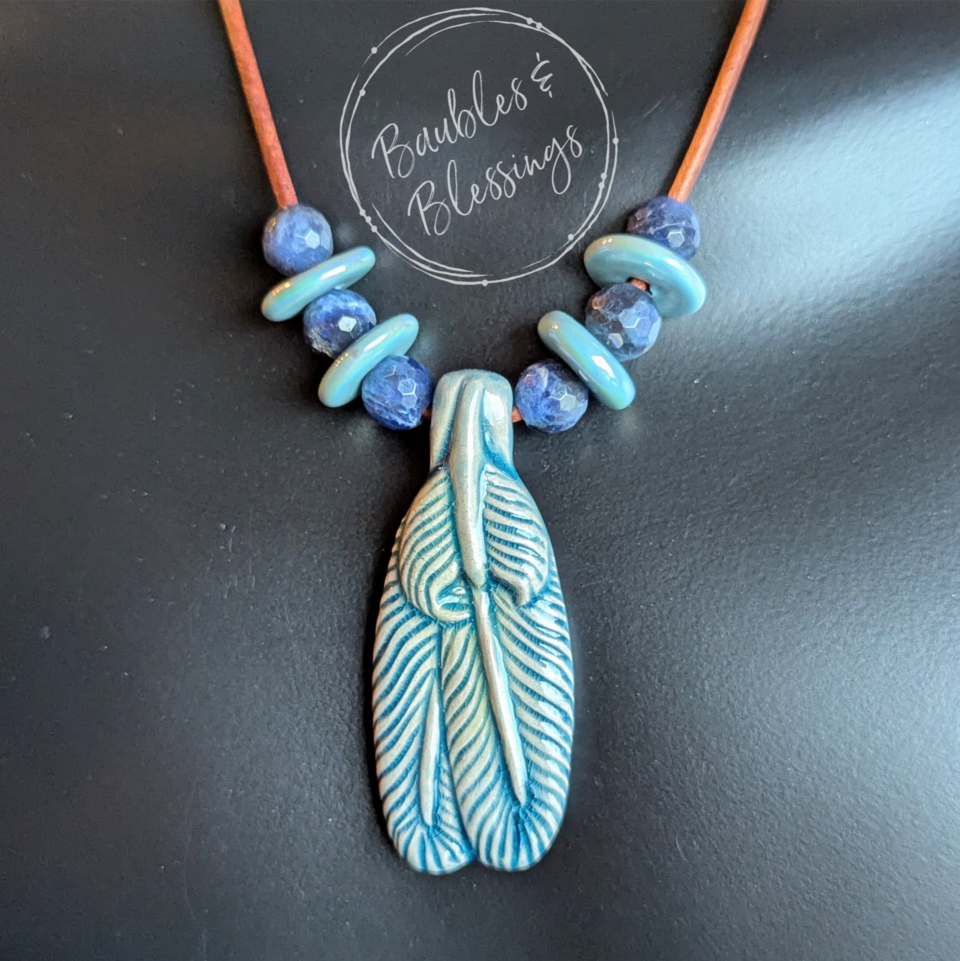 Fidget-Friendly Peruvian Ceramic Feather Necklace