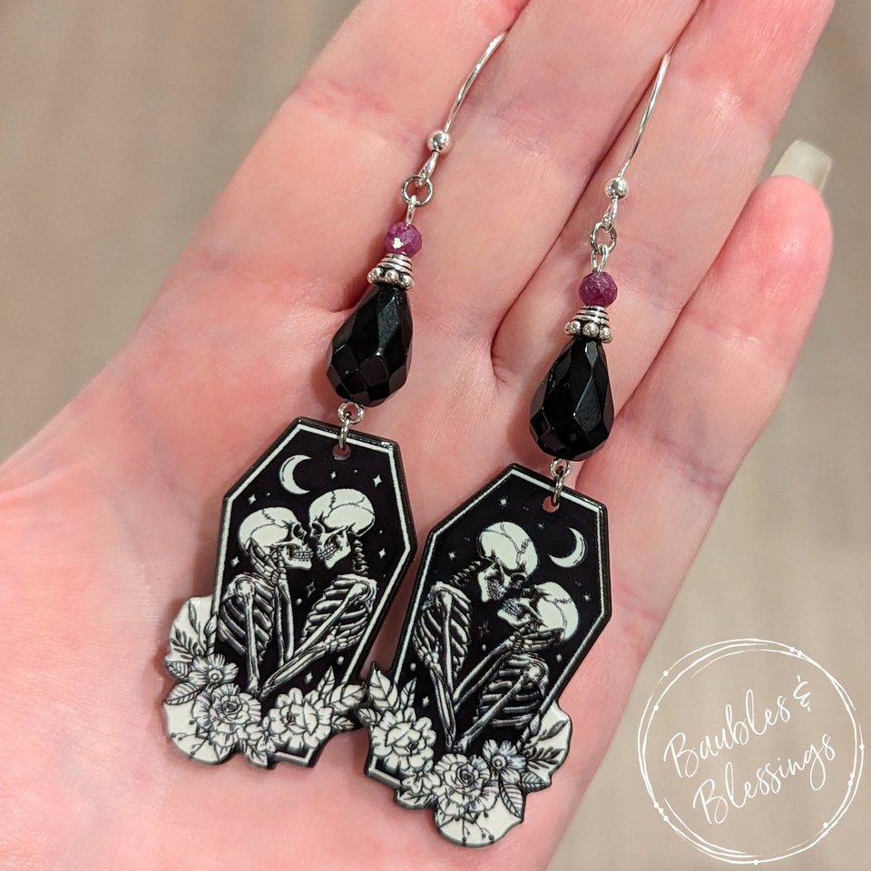 Eternal Embrace Skeleton Earrings with Onyx & Ruby (MTO)