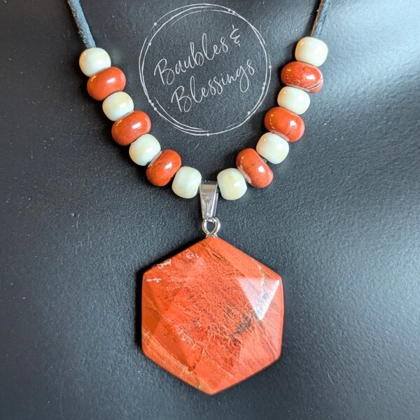 Fidget-Friendly Red Jasper Hexagon Necklace