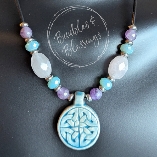 Raku-fired Ceramic Celtic Knot Fidget Necklace