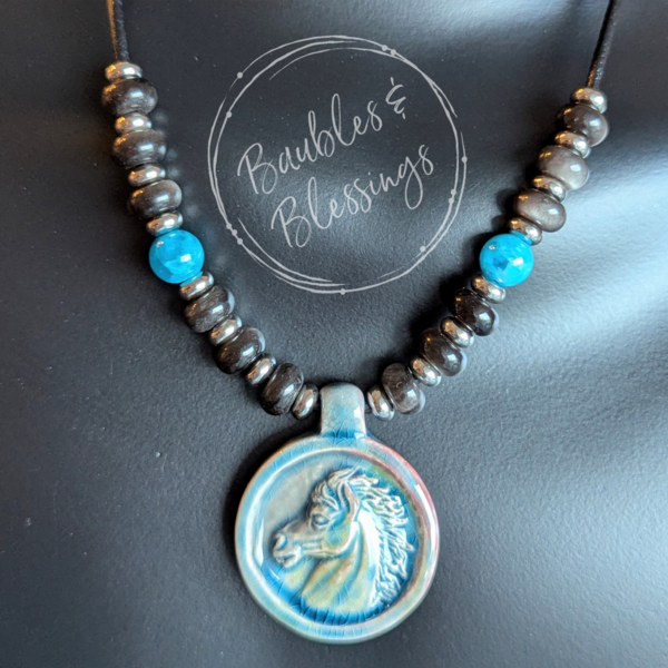 Raku-fired Ceramic Horse Fidget Necklace