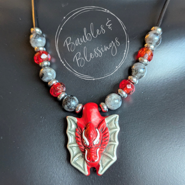 Hand-painted Ceramic Red Dragon Fidget Necklace