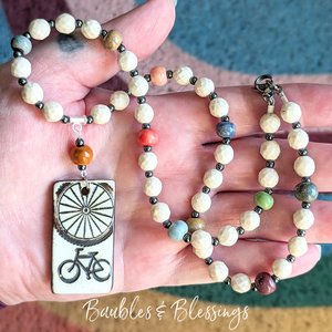 Colorful Bicycle Necklace with Handmade Ceramic Bits