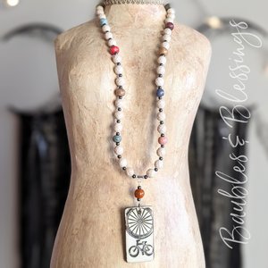 Colorful Bicycle Necklace with Handmade Ceramic Bits