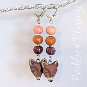 Fox Earrings with Colorful Ceramic Beads