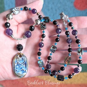 Ocean Necklace with Amethyst, Apatite & Pāua Shell