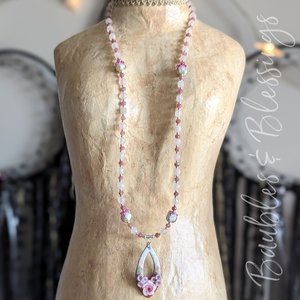 Springy Floral Necklace with Pink Tourmaline & Rose Quartz