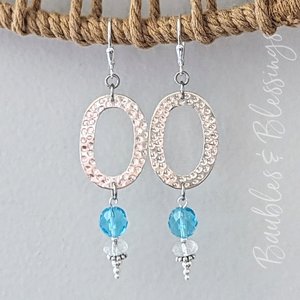 Hammered Oval Earrings with Quartz & Czech Glass