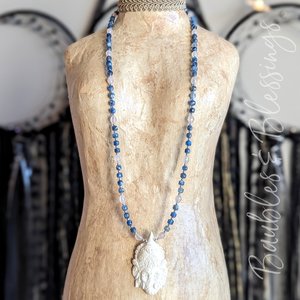 Ganesha Necklace with Bone, Kyanite & Rose Quartz