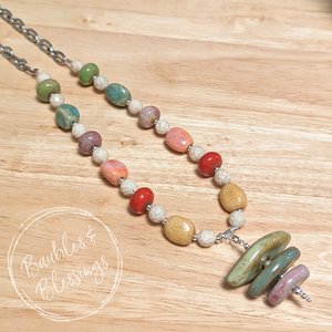 Colorful Necklace with Riverstone & Ceramic Beads 