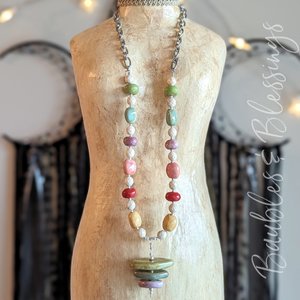 Colorful Necklace with Riverstone & Ceramic Beads 