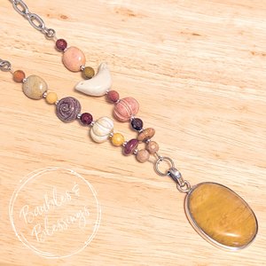 Necklace with Mookaite, Yellow Jasper & Ceramic Beads 