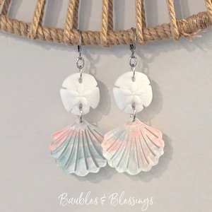 Acrylic Seashell Earrings with Czech Glass Sand Dollars