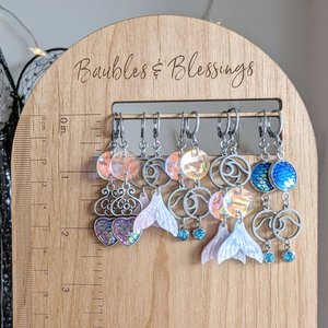 Glittery Mermaid Tail Earrings with Wave Charm