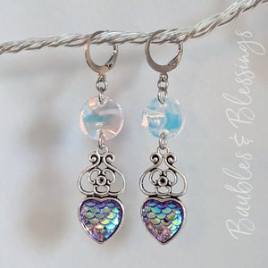 Mermaid Scale Heart Earrings with Iridescent Acrylic