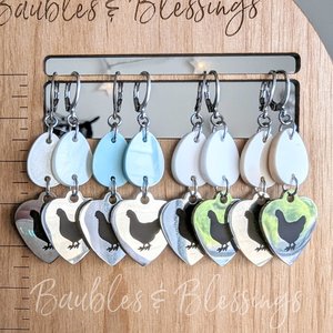 Chicken Earrings with Acrylic Eggs: Pick Your Color! (MTO)