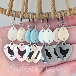 Chicken Earrings with Acrylic Eggs: Pick Your Color! (MTO)