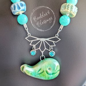 Whale Necklace with Vibrant Amazonite & Ceramic Beads
