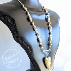 Gemstone Heart Necklace with Unakite & Rose Quartz