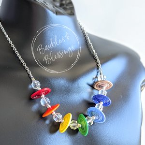 Rainbow Necklace with Lampwork Disc Beads & Quartz