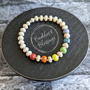 Rainbow Bracelet with Riverstone & Ceramic Gaea Beads (MTO)