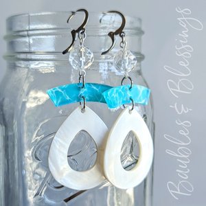 Mother of Pearl Open Teardrop Earrings with Quartz