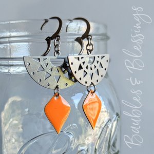 Festive Earrings with Bright Orange Enamel Drops