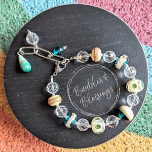 OOAK Beachy Bracelet with Quartz & Lampwork Glass Beads