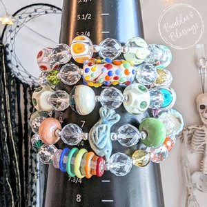 OOAK Rainbow Dots Bracelet with Quartz & Czech Glass Beads