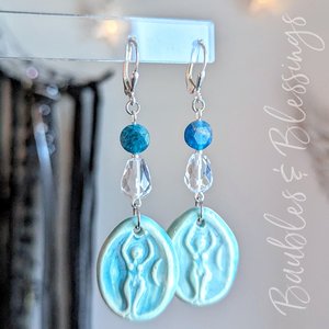 Aqua Goddess Earrings with Faceted Apatite & Quartz Teardrops