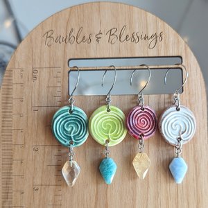 Green Labyrinth Earrings with Faceted Citrine Drops
