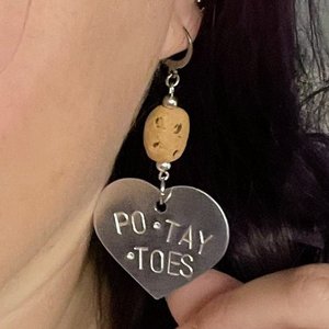 Hand-stamped PO•TAY•TOES Earrings with Ceramic Potato Beads (MTO)